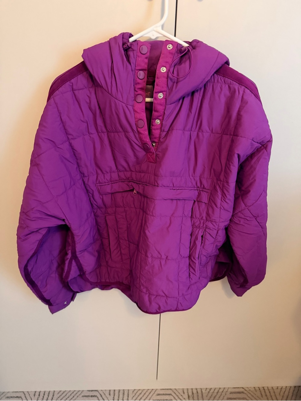 Hooded Pipa Puffer Pullover Jacket - Purple